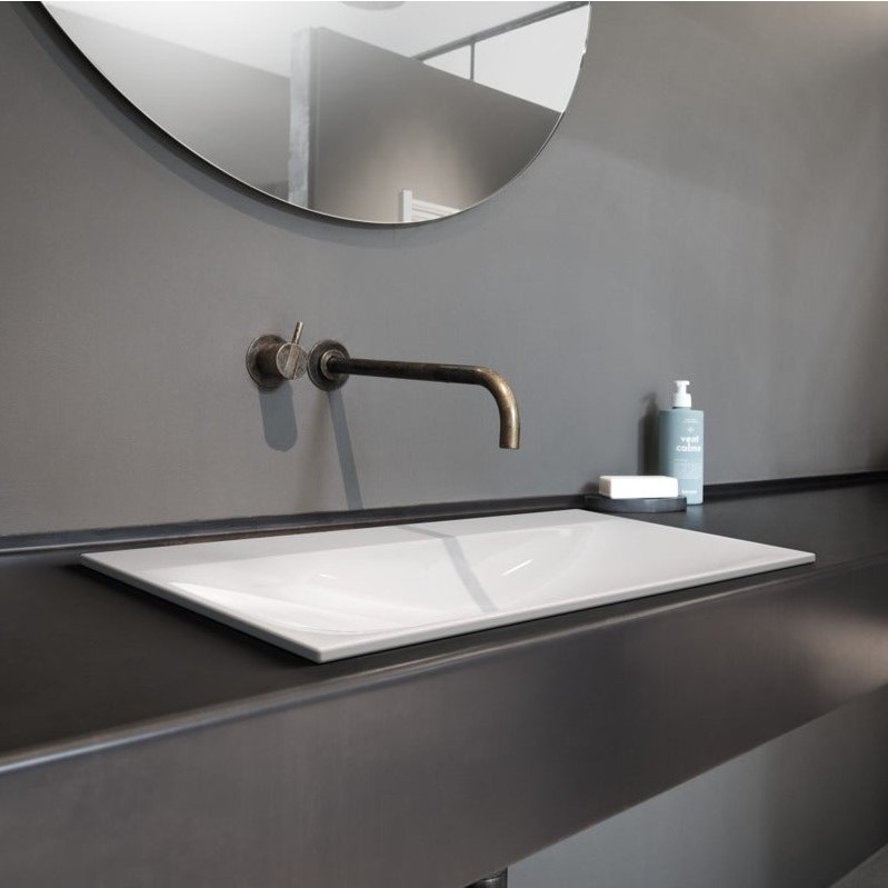 Immagine di Kaldewei SILENIO lavabo da semincasso L.90 P.46 cm, senza foro, con troppopieno, colore bianco alpino 907806003001