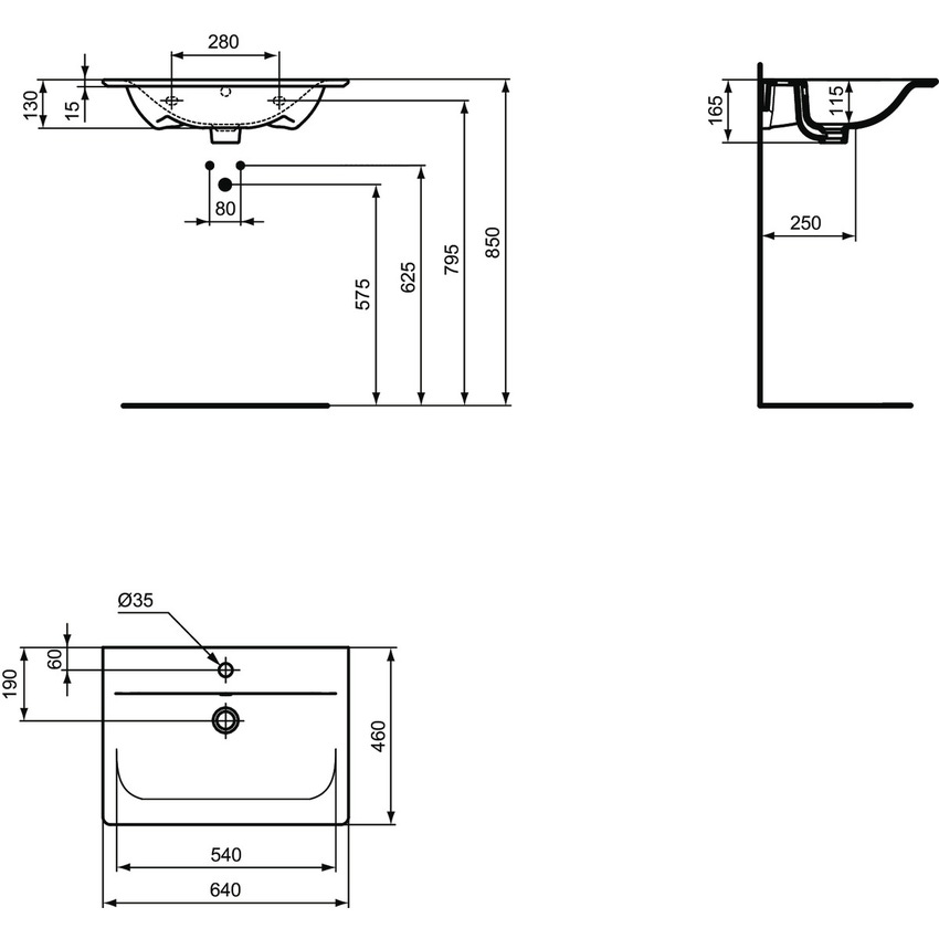 Ideal Standard E028901 CONNECT AIR lavabo top 60 cm, monoforo, con  troppopieno, colore bianco