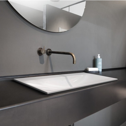 Immagine di Kaldewei SILENIO lavabo da semincasso L.90 P.46 cm, 3 fori, con troppopieno, colore bianco alpino 907806033001