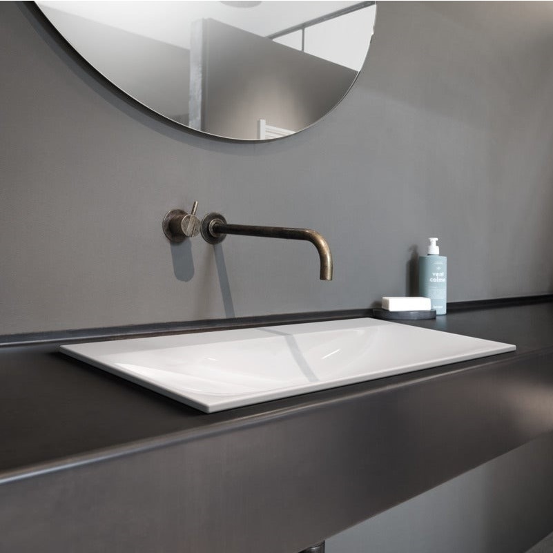 Immagine di Kaldewei SILENIO lavabo da semincasso L.90 P.46 cm, 3 fori, con troppopieno, colore bianco alpino 907806033001