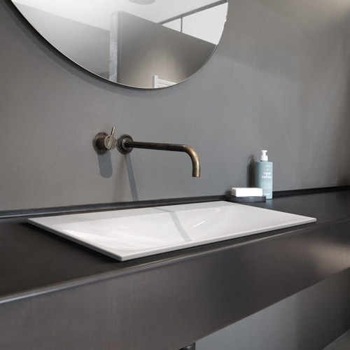 Immagine di Kaldewei SILENIO lavabo da semincasso L.90 P.46 cm, mono foro, senza troppopieno, colore bianco alpino 907806303001