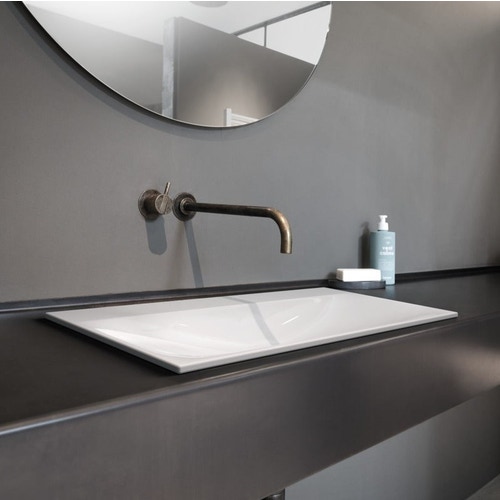 Immagine di Kaldewei SILENIO lavabo da semincasso L.90 P.46 cm, 3 fori, senza troppopieno, colore bianco alpino 907806273001