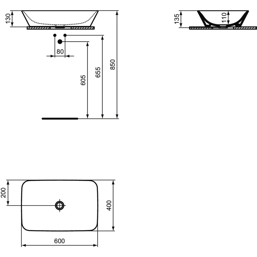Immagine di Ideal Standard CONNECT AIR lavabo da appoggio L.60 cm, senza troppopieno, colore bianco E034801