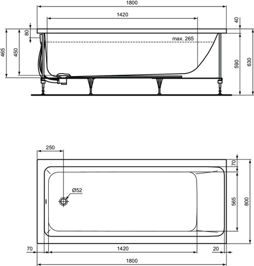 Immagine di Ideal Standard CONNECT AIR vasca L.180 P.80 cm rettangolare, con telaio, colonna e pannelli, colore bianco finitura lucido T362301