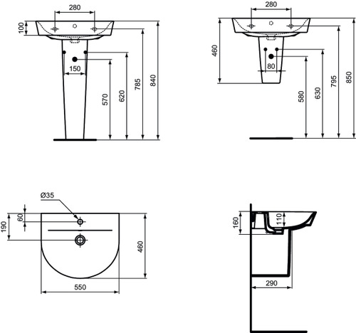 Immagine di Ideal Standard CONNECT AIR lavabo Arc 55 cm monoforo, con troppopieno, colore bianco E137901