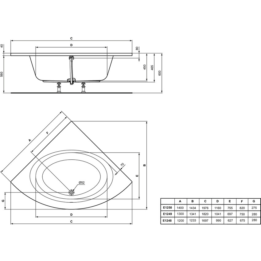 Immagine di Ideal Standard CONNECT AIR vasca 120 cm angolare, per installazione ad incasso, colore bianco E124801