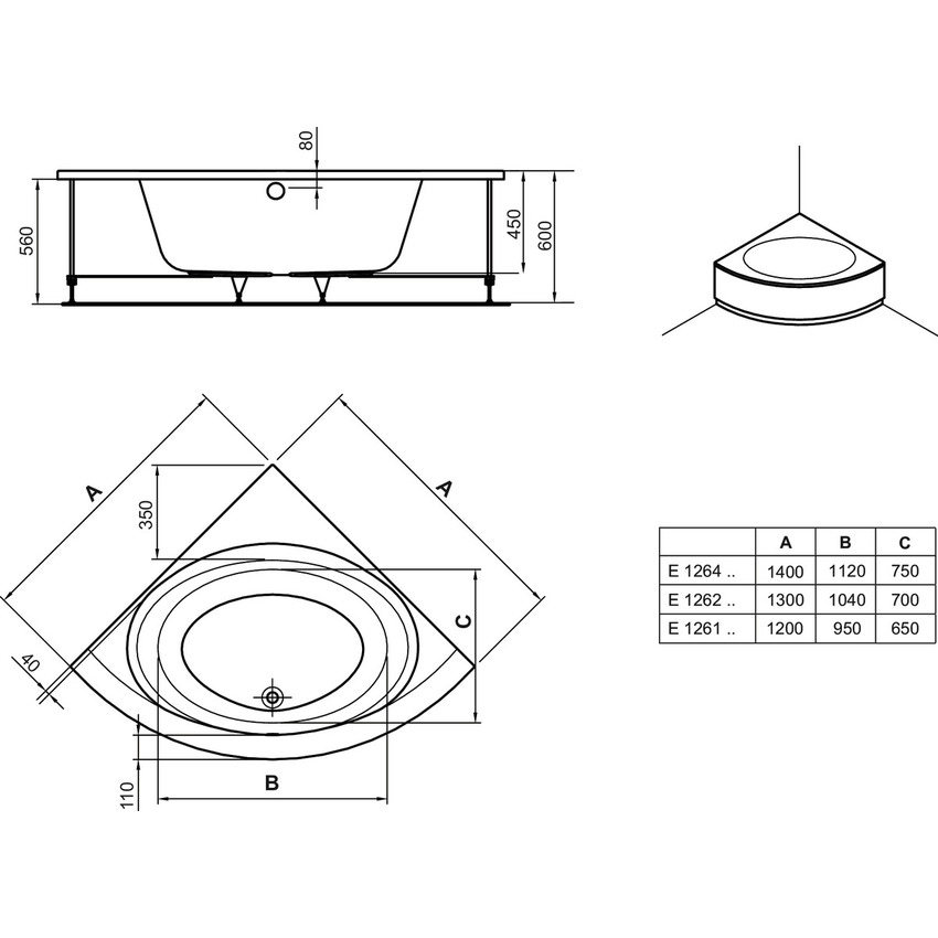 Immagine di Ideal Standard CONNECT AIR vasca 120 cm angolare, con telaio, colonna e pannelli, colore bianco E126101