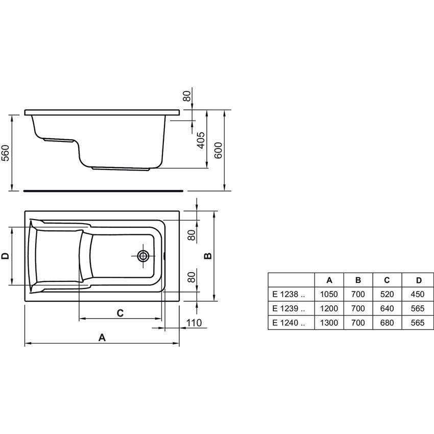 Immagine di Ideal Standard CONNECT vasca L.130 P.70 cm rettangolare, da incasso, con seduta, colore bianco E124001