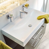 Immagine di Kaldewei SILENIO lavabo da appoggio L.90 P.46 cm, altezza del bordo 12 cm, monoforo, senza troppopieno, colore bianco alpino 904206303001