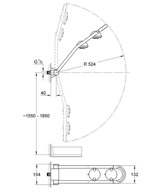 Immagine di Grohe Freehander® Sistema doccia da incasso Con due soffioni doccia orientabili braccio doccia orientabile per funzione doccia (posizione alta) e soffioni laterali (posizione bassa) cromo 27005000