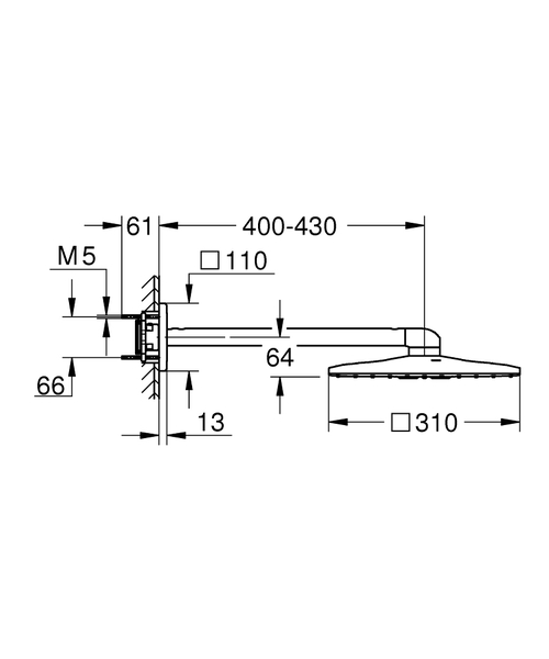 Immagine di Grohe RAINSHOWER SmartActive soffione doccia rettangolare 310 mm a parete sporgenza 430 mm, 2 getti, finitura cromo  26479000