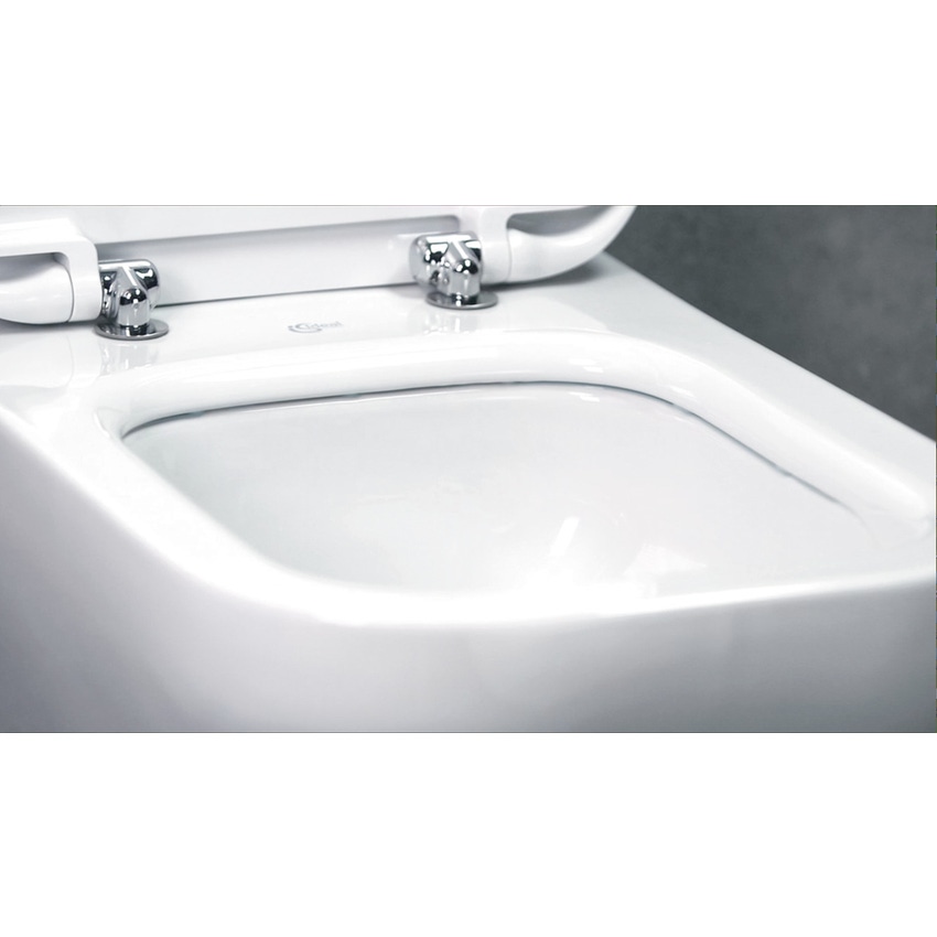 Immagine di Ideal Standard TONIC II vaso sospeso AquaBlade®, completo di sedile slim a sgancio rapido, colore bianco K316601