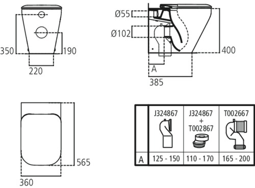 Immagine di Ideal Standard TONIC II vaso a pavimento filo parete AquaBlade®, completo di sedile slim a sgancio rapido, colore bianco K317201