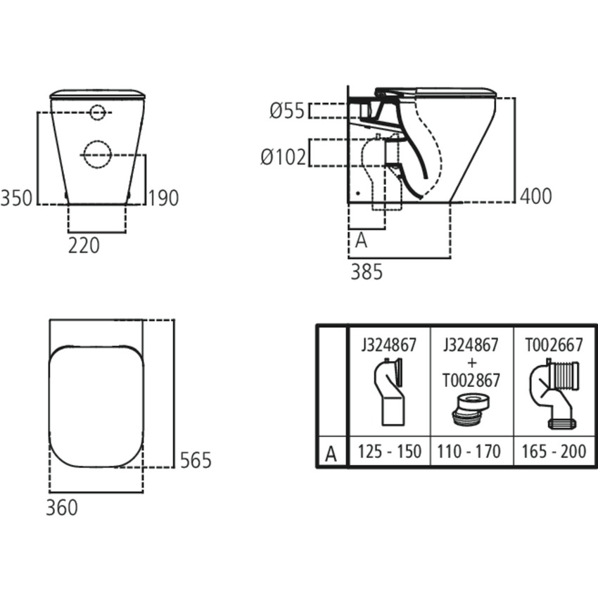 Immagine di Ideal Standard TONIC II vaso a pavimento filo parete AquaBlade®, completo di sedile slim a chiusura rallentata, colore bianco K317301