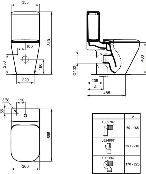 Immagine di Ideal Standard TONIC II cassetta a entrata bassa completa di batteria double flush, colore bianco K404901