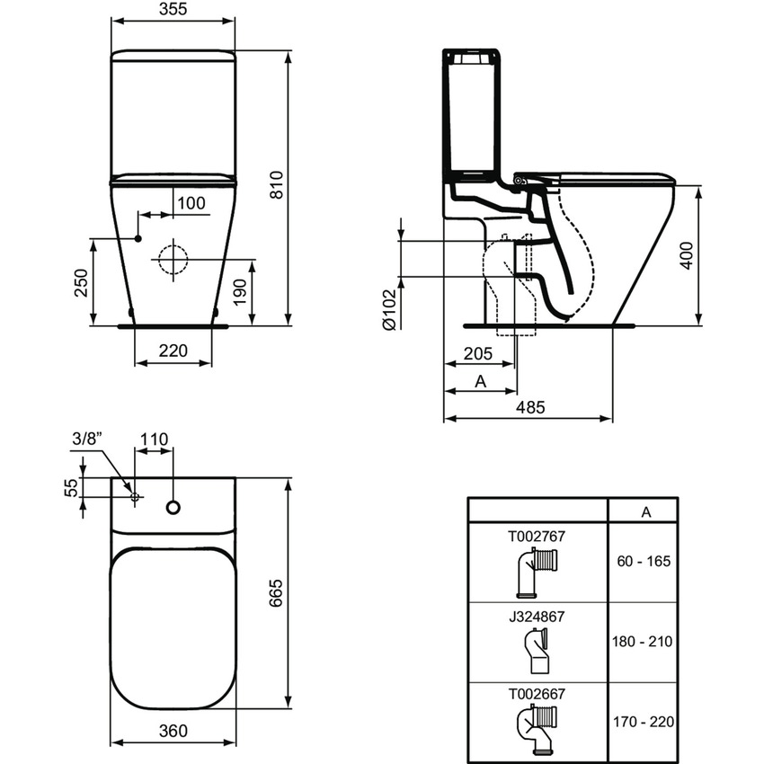 Immagine di Ideal Standard TONIC II cassetta a entrata bassa completa di batteria double flush, colore bianco K404901