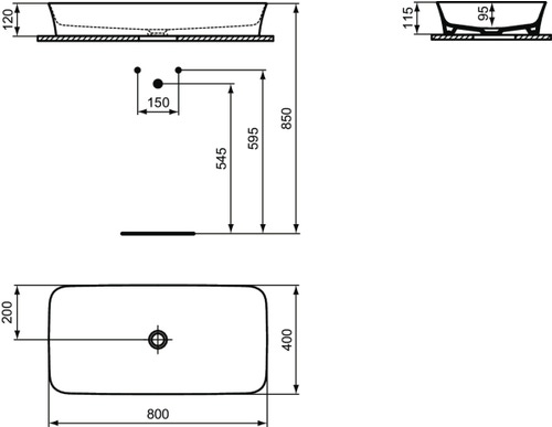 Immagine di Ideal Standard IPALYSS lavabo da appoggio 80 cm, senza troppopieno, con piletta, colore bianco seta finitura opaco E1391V1