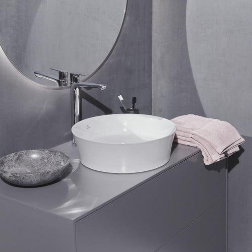 Immagine di Ideal Standard IPALYSS lavabo da appoggio 40 cm, senza troppopieno, senza piletta, colore bianco finitura lucido E139801