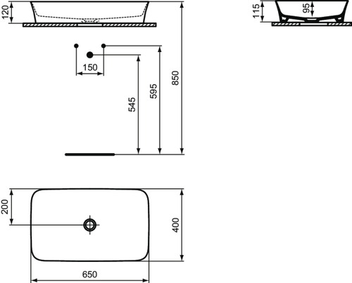 Immagine di Ideal Standard IPALYSS lavabo da appoggio 65 cm, senza troppopieno, con piletta, colore ardesia finitura opaco E1886V5