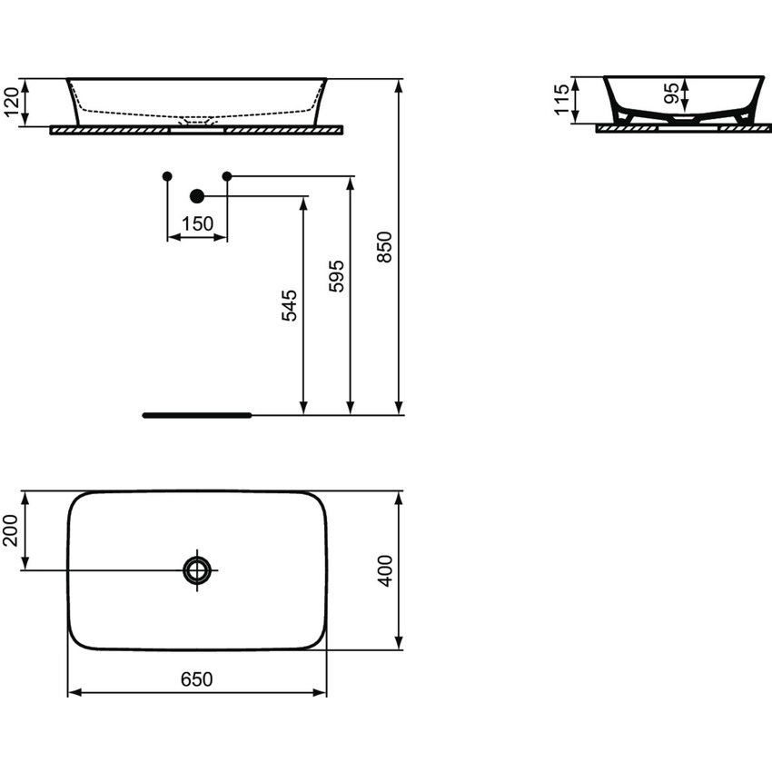Immagine di Ideal Standard IPALYSS lavabo da appoggio 65 cm, senza troppopieno, con piletta, colore ardesia finitura opaco E1886V5