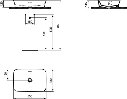Immagine di Ideal Standard IPALYSS lavabo da appoggio 55 cm, con troppopieno, colore ardesia finitura opaco E2078V5