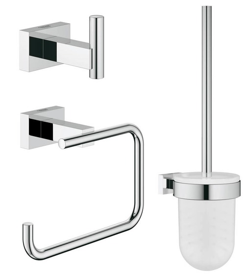 Immagine di Grohe Essentials Cube  Set accessori (3 in 1) per bagni di esercizi pubblici, finitura cromata, fissaggio nascosto 40757001