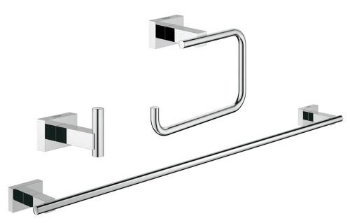 Immagine di Grohe Essentials Cube Set accessori (3 in 1) per il bagno degli ospiti, finitura cromata, fissaggio nascosto 40777001
