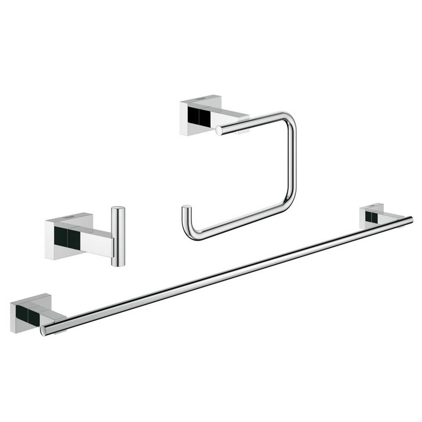 Immagine di Grohe Essentials Cube Set accessori (3 in 1) per il bagno degli ospiti, finitura cromata, fissaggio nascosto 40777001