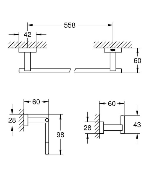 Immagine di Grohe Essentials Cube Set accessori (3 in 1) per il bagno degli ospiti, finitura cromata, fissaggio nascosto 40777001