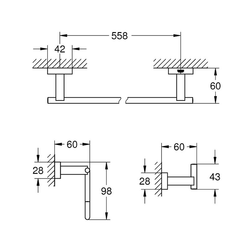 Immagine di Grohe Essentials Cube Set accessori (3 in 1) per il bagno degli ospiti, finitura cromata, fissaggio nascosto 40777001