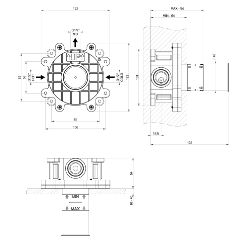 Immagine di Gessi Parte incasso per miscelatore lavabo/doccia a parete, 1 uscita 54055#239