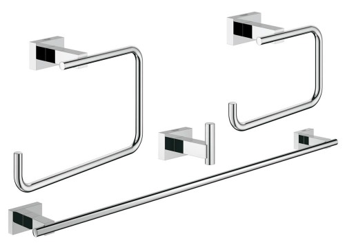 Immagine di Grohe Essentials Cube Set accessori (4 in 1) per il bagno padronale, finitura cromata, fissaggio nascosto 40778001