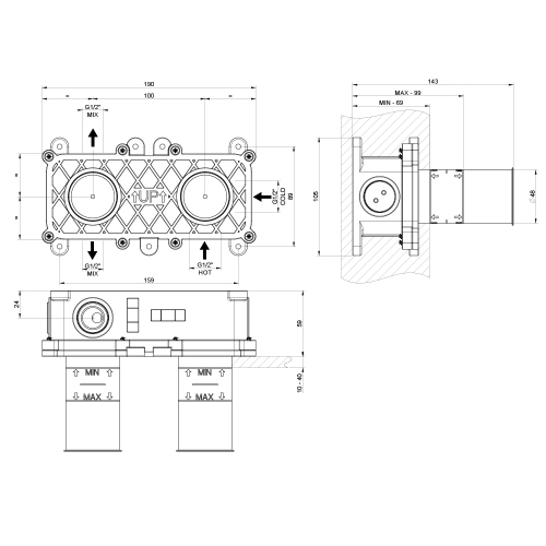 Immagine di Gessi Parte incasso per miscelatore doccia a parete, 2 uscite 54073#239