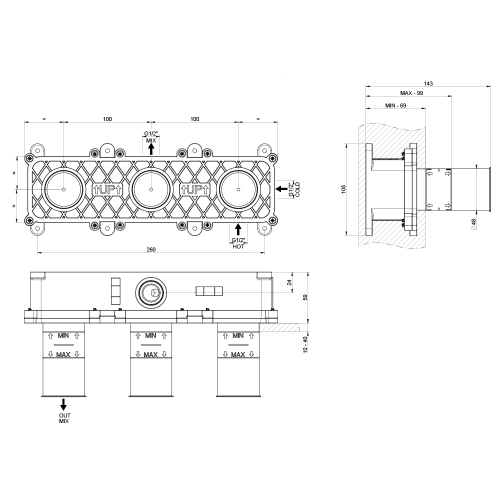 Immagine di Gessi Parte incasso per miscelatore 2 uscite 54139#239