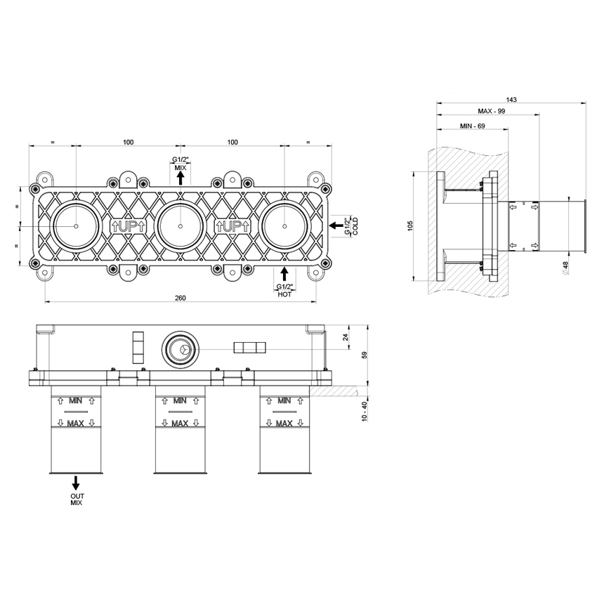 Immagine di Gessi Parte incasso per miscelatore 2 uscite 54139#239