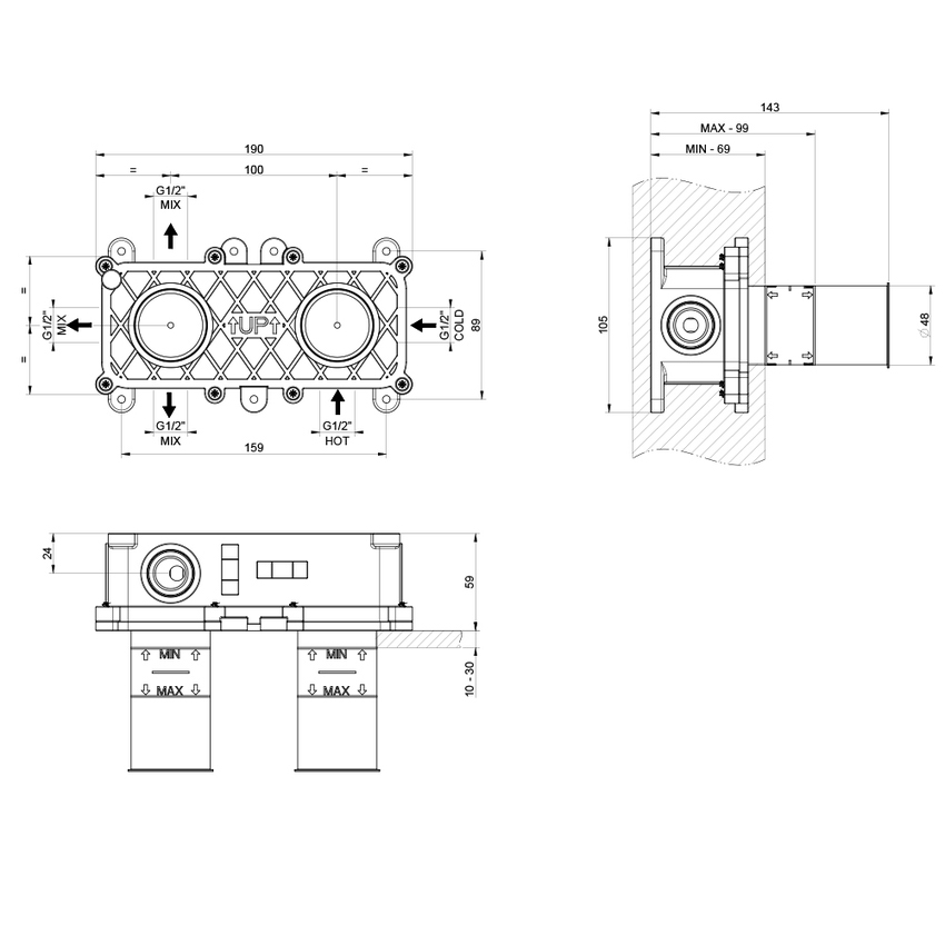 Immagine di Gessi Parte incasso per miscelatore termostatico doccia a parete 54169#239
