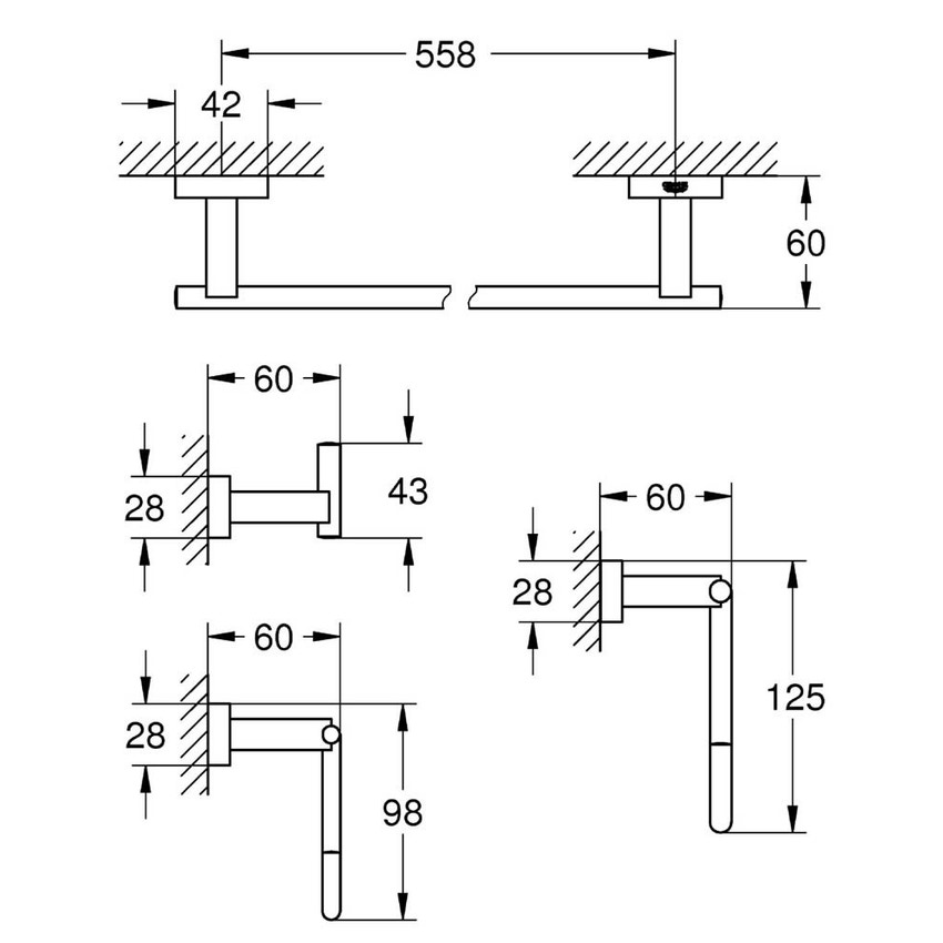 Immagine di Grohe Essentials Cube Set accessori (4 in 1) per il bagno padronale, finitura cromata, fissaggio nascosto 40778001