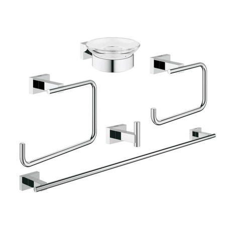 Immagine di Grohe Essentials Cube Set accessori (5 in 1) per il bagno padronale, finitura cromata, fissaggio nascosto 40758001