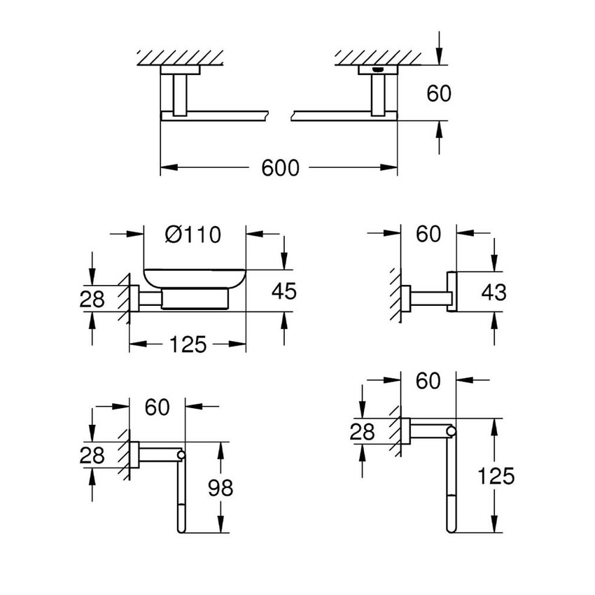 Immagine di Grohe Essentials Cube Set accessori (5 in 1) per il bagno padronale, finitura cromata, fissaggio nascosto 40758001