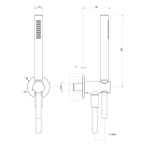 Immagine di Gessi SHOWER set doccia con presa acqua, doccetta anticalcare e flessibile, 150 cm, finitura finox 63329#149