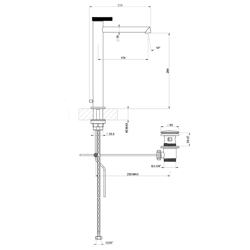 Immagine di Gessi ANELLO miscelatore lavabo H.32 cm, con scarico e flessibili di collegamento, finitura copper brushed PVD 63305#708