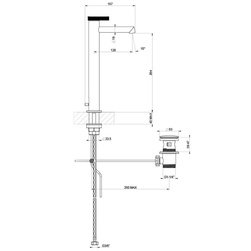 Immagine di Gessi ANELLO miscelatore lavabo H.32 cm, con scarico e con flessibili di collegamento, finitura copper PVD 63303#030