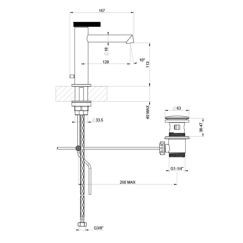 Immagine di Gessi ANELLO miscelatore lavabo H.17 cm con scarico, con flessibili di collegamento, finitura nickel PVD 63301#720