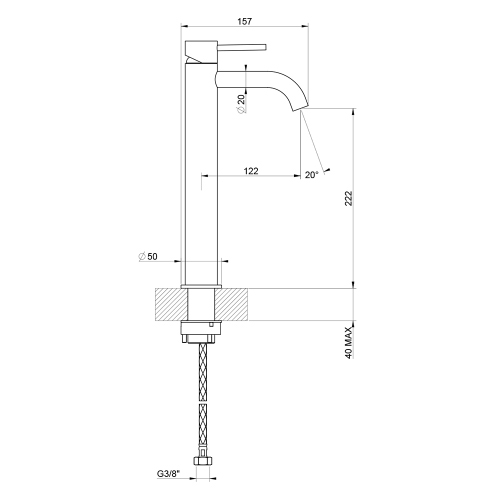 Immagine di Gessi 316 FLESSA miscelatore lavabo H.30 cm, senza scarico, con flessibili di collegamento, finitura steel brushed  54009#239