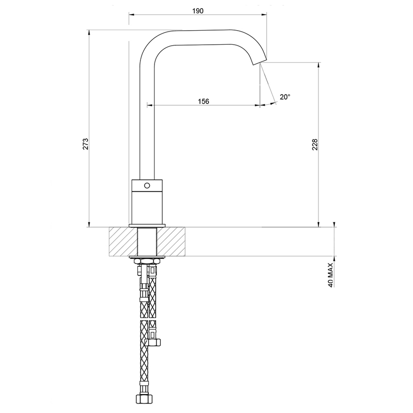 Immagine di Gessi 316 FLESSA gruppo lavabo H.27 cm, tre fori, senza scarico, con flessibili di collegamento, finitura Copper Brushed PVD 54011#708