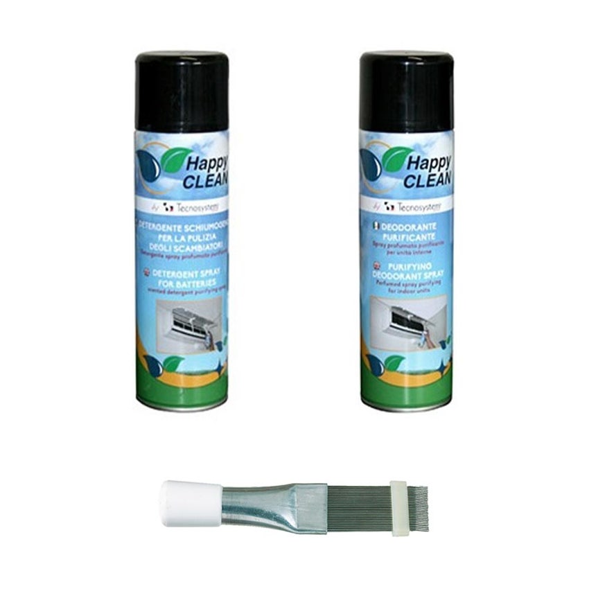 Immagine di Tecnosystemi KIT sanificazione e manutenzione climatizzatore composto da spray detergente, spay deodorante e pettine per alette in acciaio KITSAN02