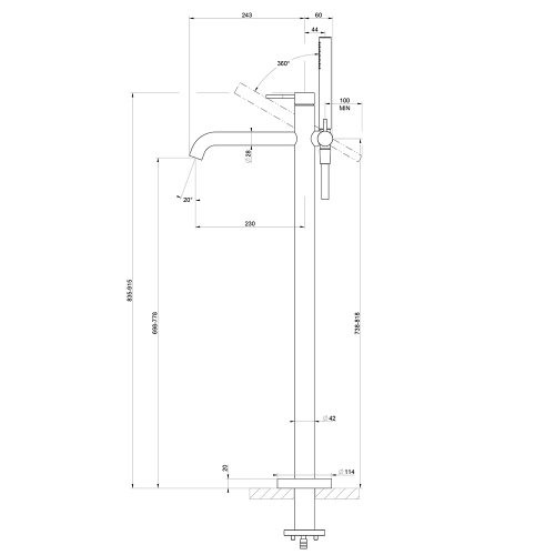 Immagine di Gessi 316 BATH miscelatore vasca da terra, finitura steel brushed  54028#239