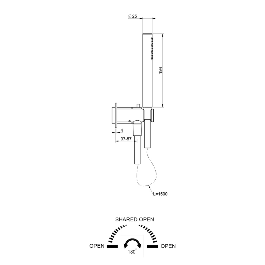 Gessi 54039#239 316 BATH miscelatore per doccia a parete, 2 uscite, con  deviatore, presa acqua e supporto doccetta, finitura steel brushed