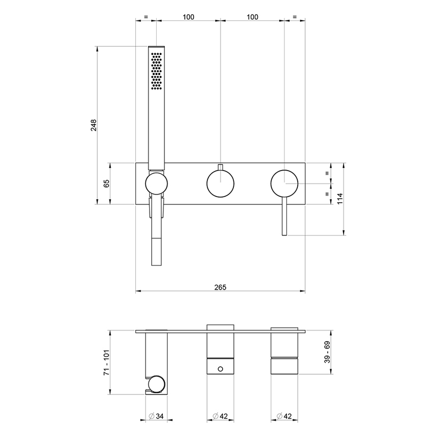 Immagine di Gessi 316 SHOWER miscelatore per doccia a parete, 2 uscite, con deviatore, presa acqua e supporto doccetta, senza corpo incasso, finitura steel brushed  54038#239