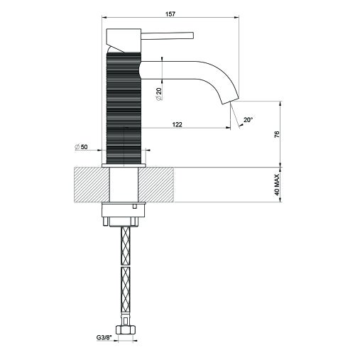 Immagine di Gessi 316 TRAME miscelatore lavabo, senza scarico, con flessibili di collegamento, finitura warm bronze brushed PVD 54302#726